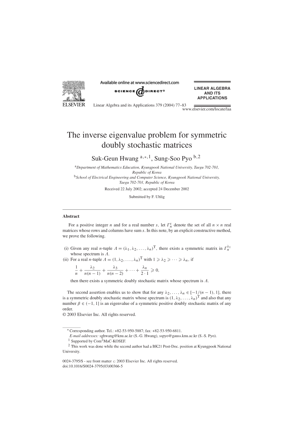 The Inverse Eigenvalue Problem for Symmetric Doubly Stochastic Matrices