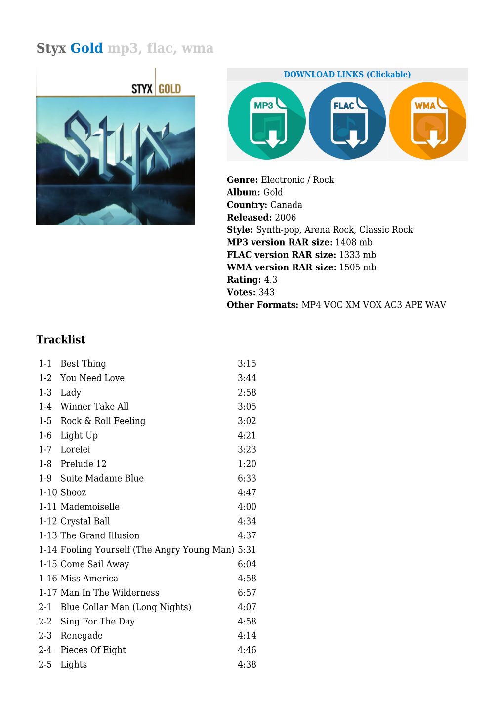 Styx Gold Mp3, Flac, Wma