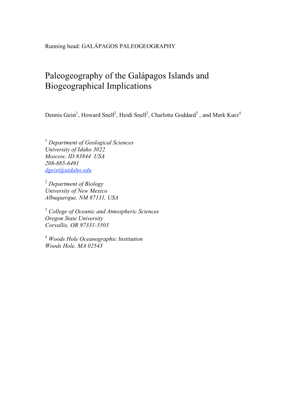 Paleogeography of the Galápagos Islands and Biogeographical Implications