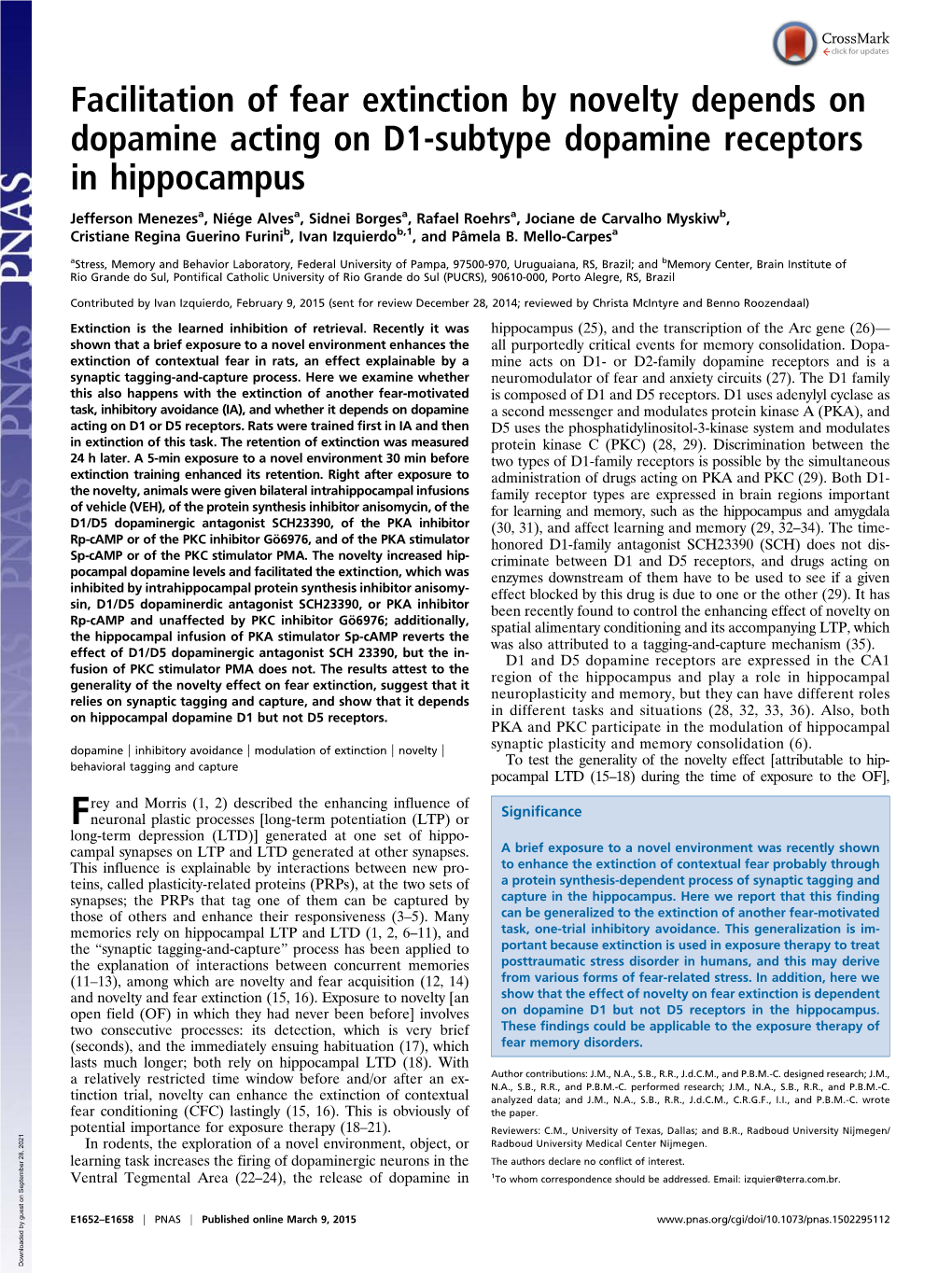 Facilitation of Fear Extinction by Novelty Depends on Dopamine Acting on D1-Subtype Dopamine Receptors in Hippocampus