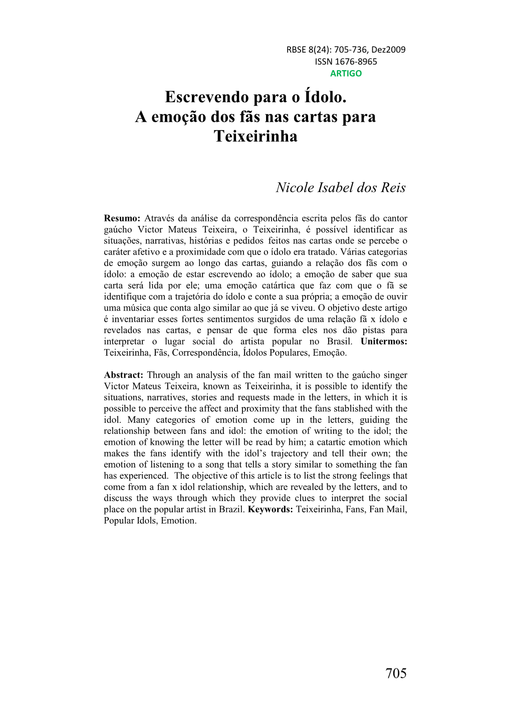 Escrevendo Para O Ídolo. a Emoção Dos Fãs Nas Cartas Para Teixeirinha