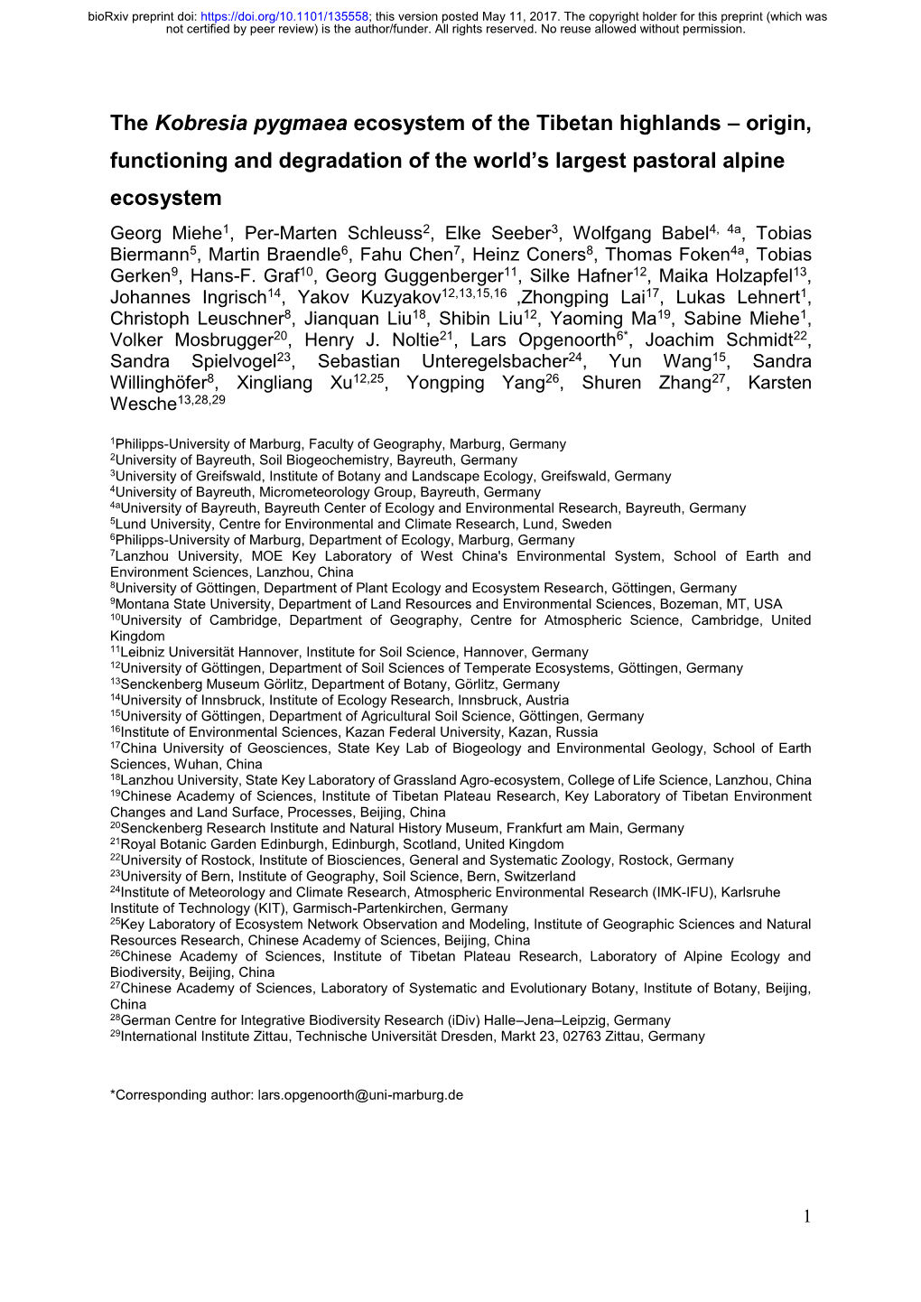 The Kobresia Pygmaea Ecosystem of the Tibetan Highlands