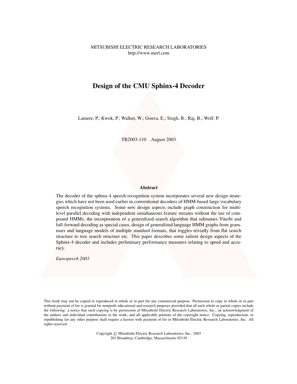 Design of the CMU Sphinx-4 Decoder