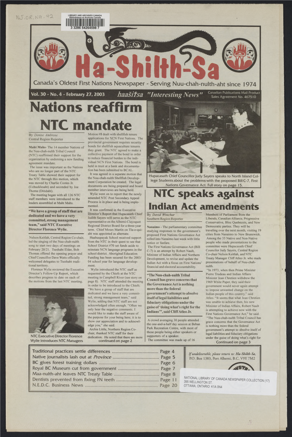 NTC Mandate -Iln Q`, by Denise Ambrose Motion #8 Dealt with Shellfish Tenure Central Region Reporter Applications for NCN First Nations
