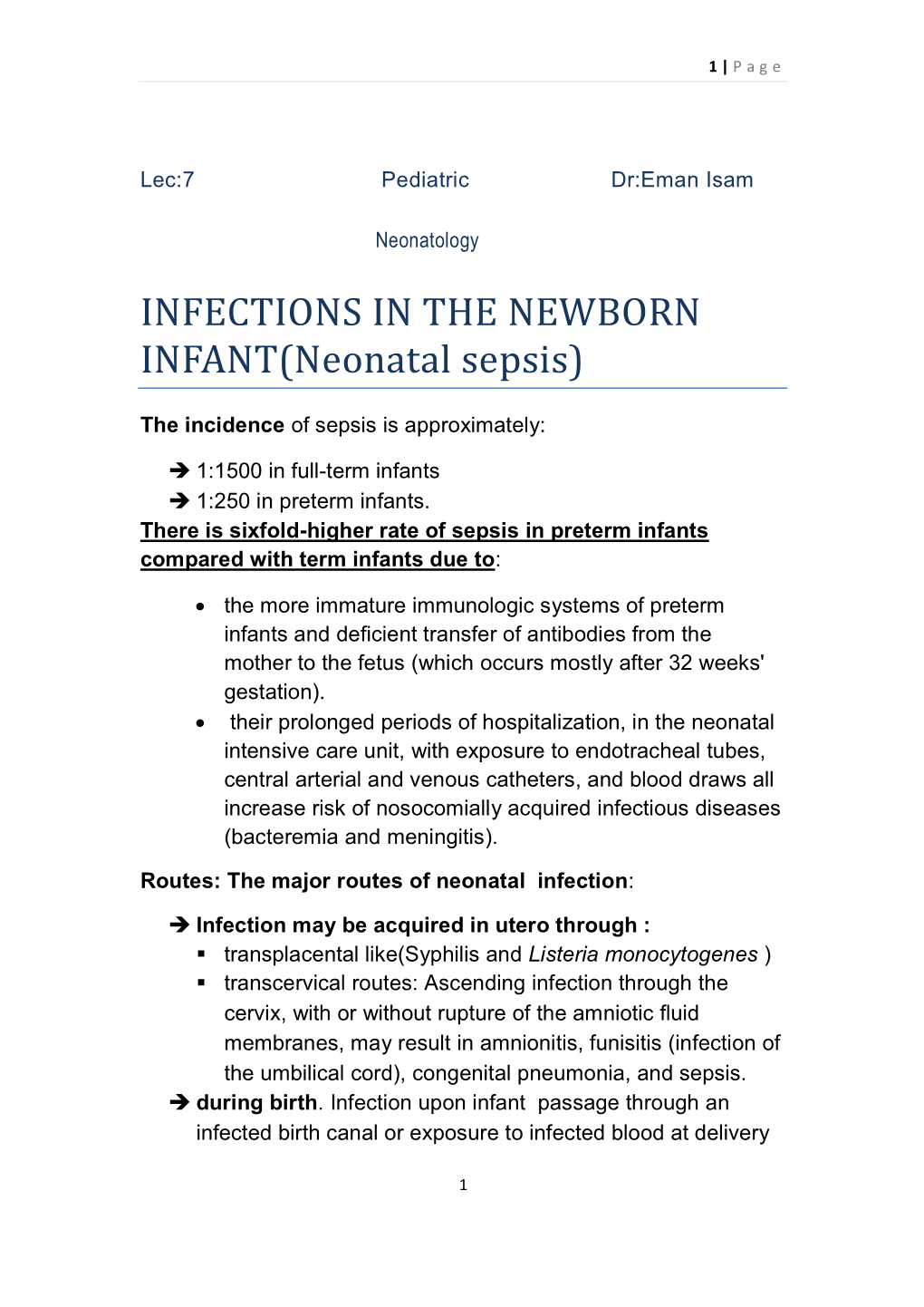 INFECTIONS in the NEWBORN INFANT(Neonatal Sepsis)