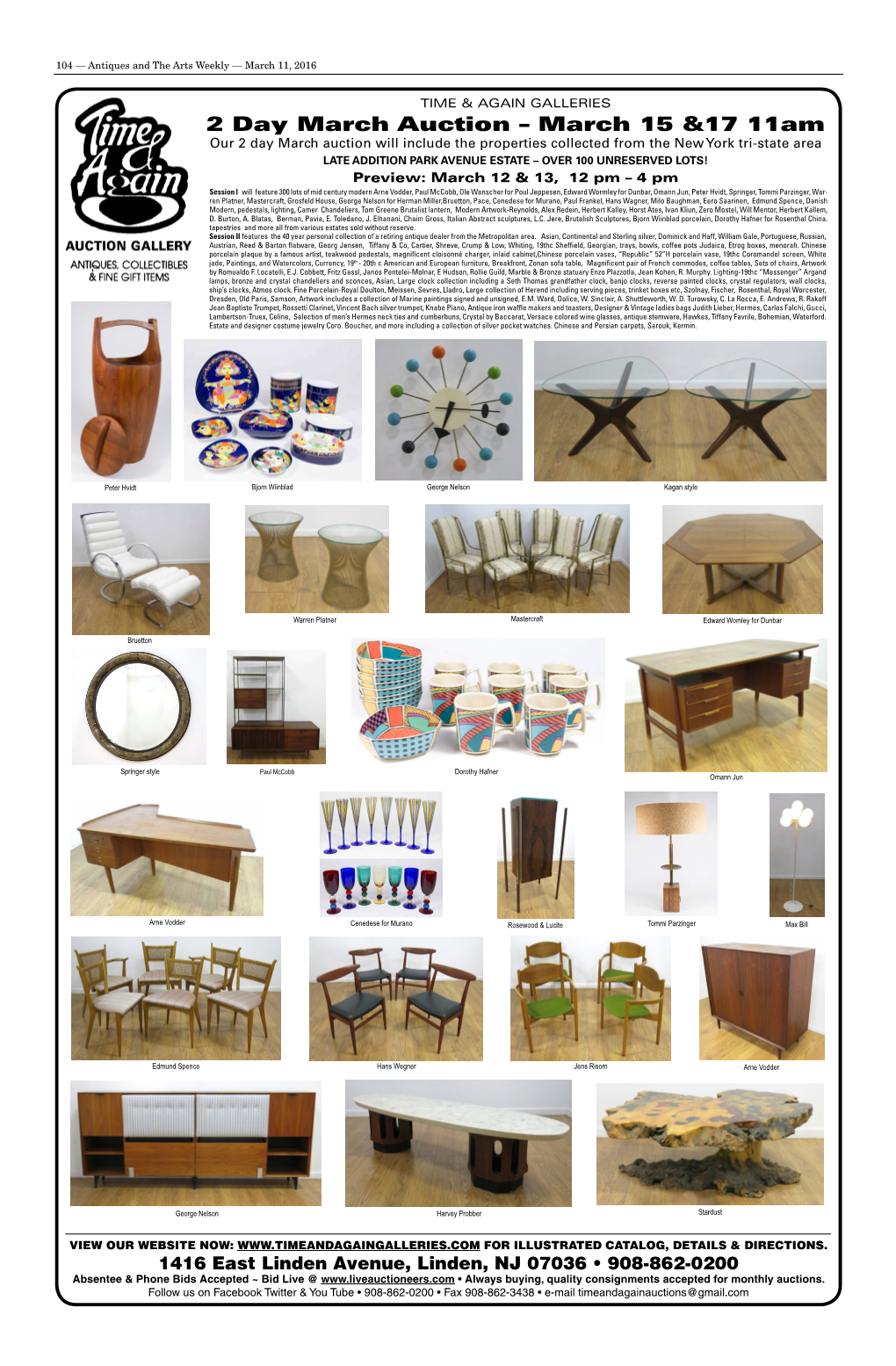 2 Day March Auction – March 15 &17 11Am