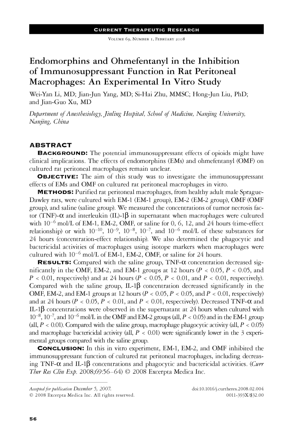 Endomorphins and Ohmefentanyl in the Inhibition Of