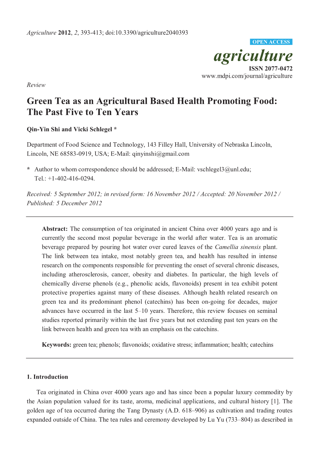 Green Tea As an Agricultural Based Health Promoting Food: the Past Five to Ten Years