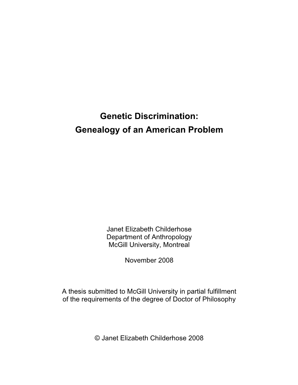 Genetic Discrimination: Genealogy of an American Problem