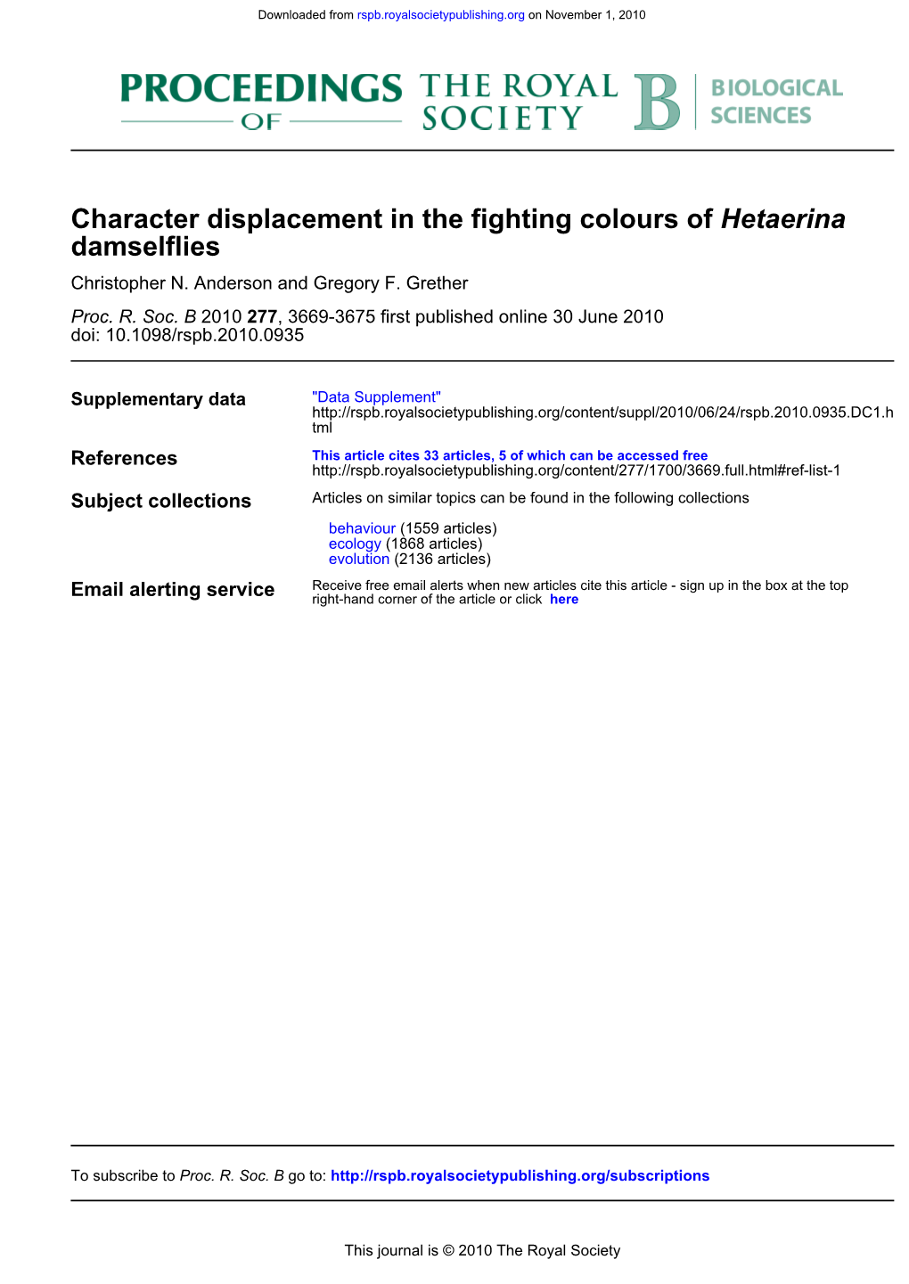 Damselflies Hetaerina Character Displacement in the Fighting Colours Of