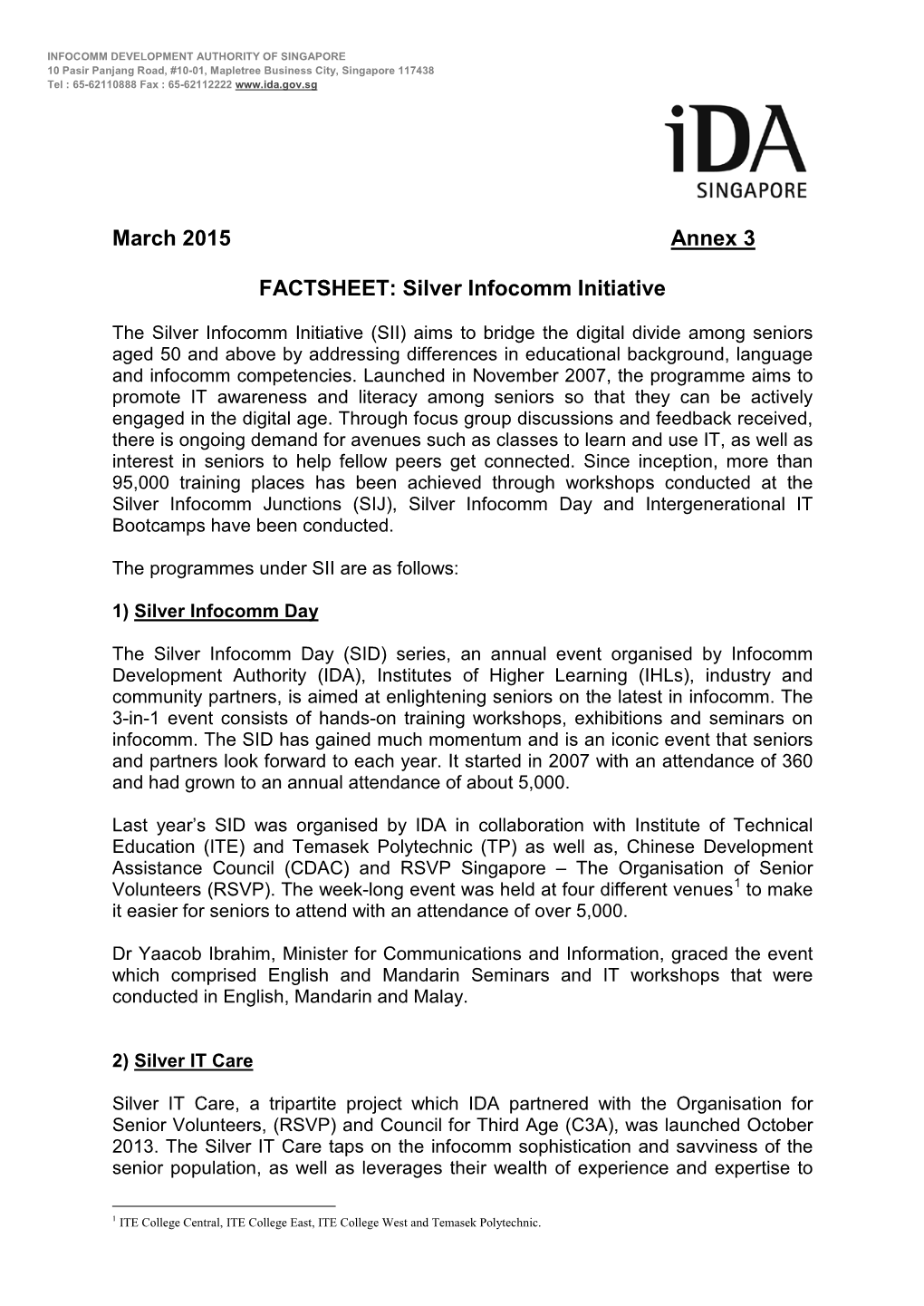 Factsheet on Infocomm@SME Programme