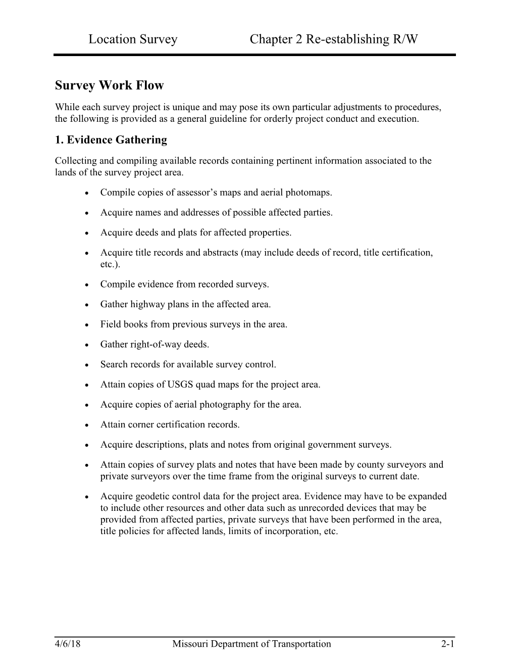 Location Survey Chapter 2 Re-Establishing R/W