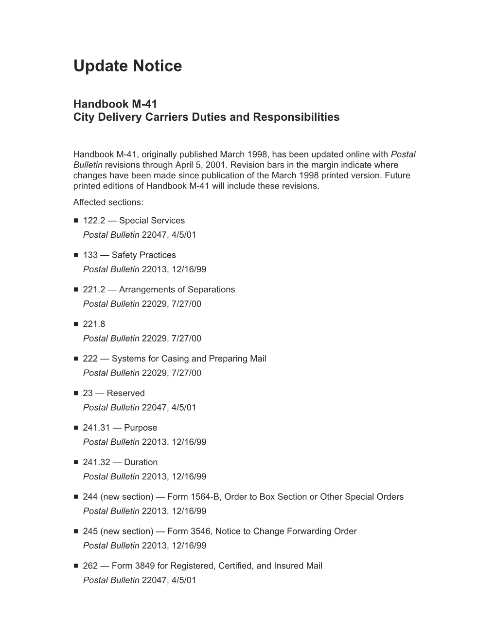 Handbook M-41 City Delivery Carriers Duties and Responsibilities
