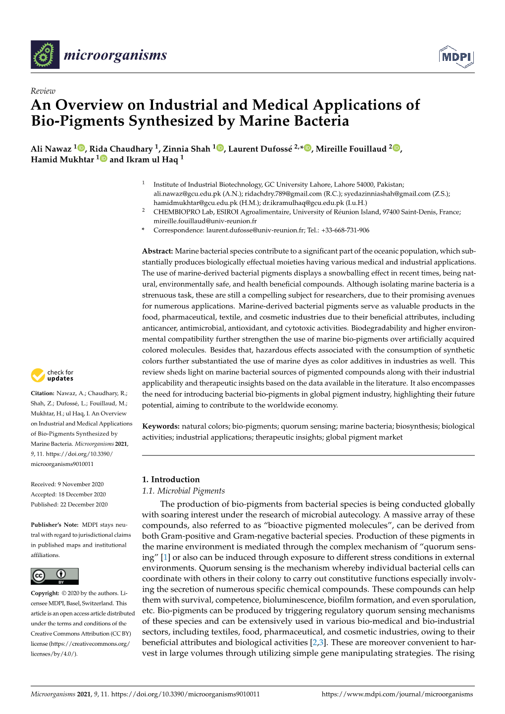 An Overview on Industrial and Medical Applications of Bio-Pigments Synthesized by Marine Bacteria