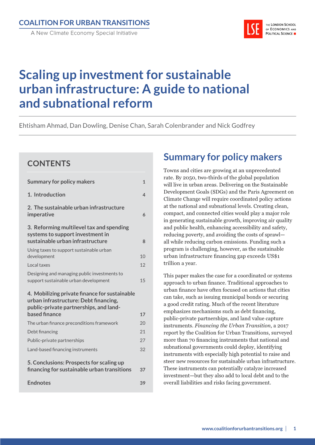 Scaling up Investment for Sustainable Urban Infrastructure: a Guide to National and Subnational Reform