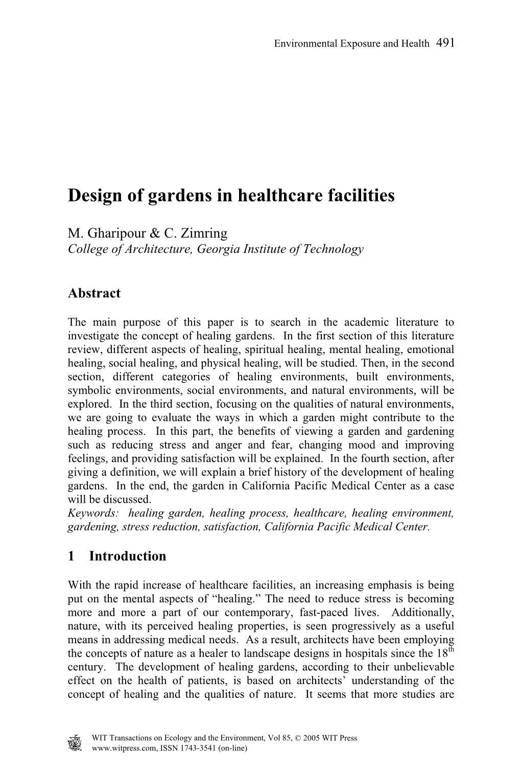 Design of Gardens in Healthcare Facilities