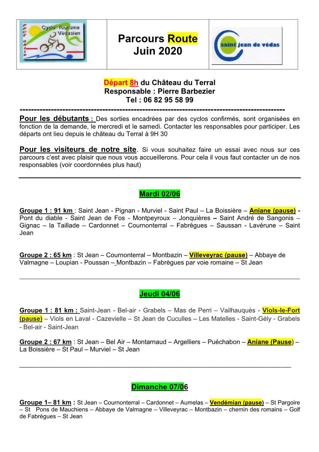 Parcours Route Juin 2020