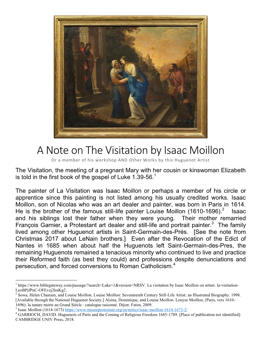 A Note on the Visitation by Isaac Moillon