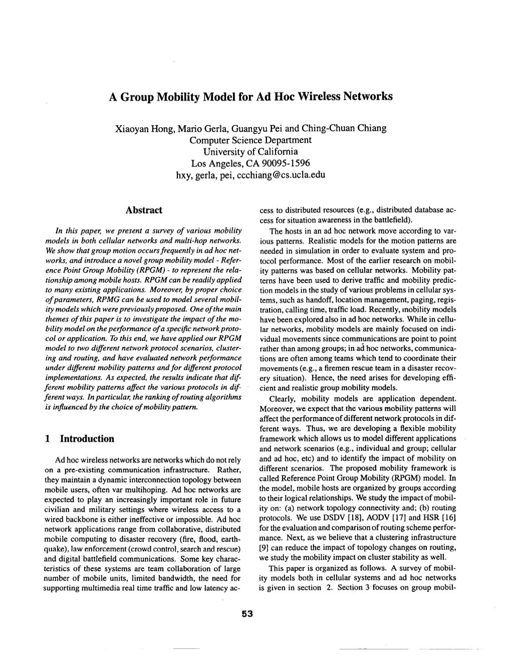 A Group Mobility Model for Ad Hoc Wireless Networks