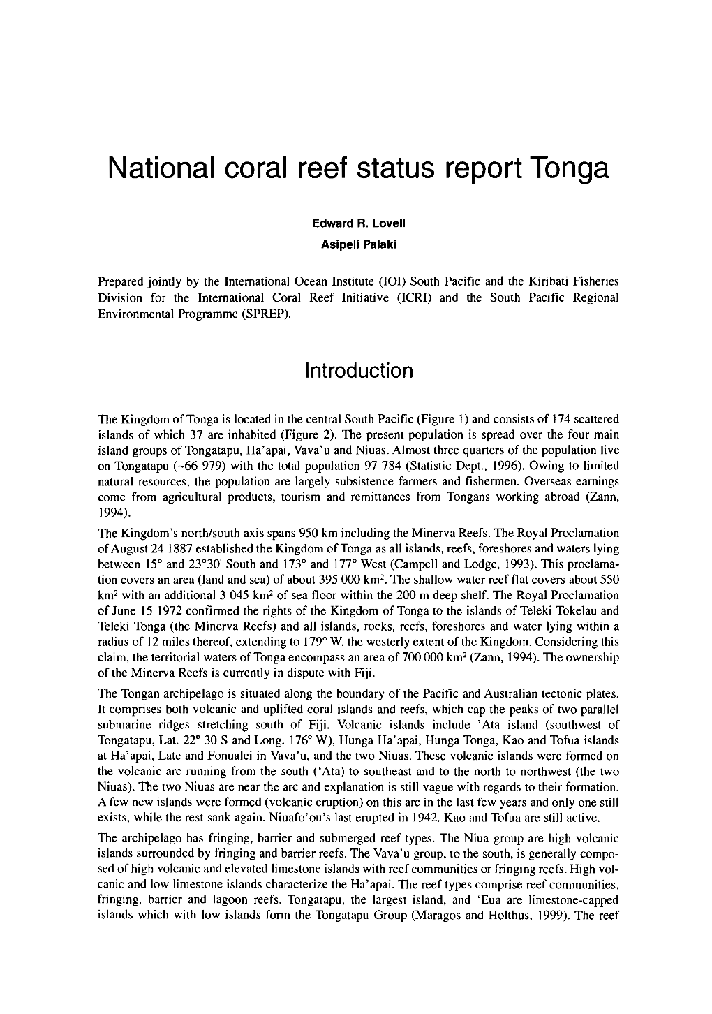 National Coral Reef Status Report Tonga