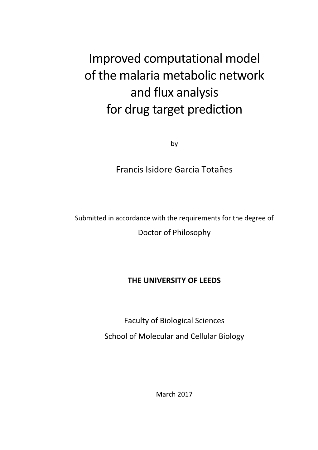 Improved Computational Model of the Malaria Metabolic Network and Flux Analysis for Drug Target Prediction