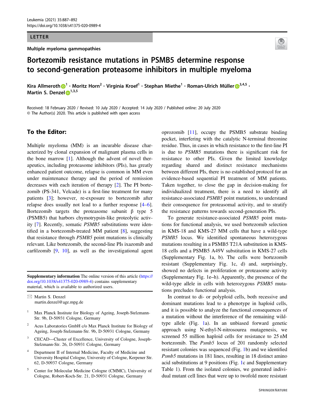 Bortezomib Resistance Mutations in PSMB5 Determine Response to Second-Generation Proteasome Inhibitors in Multiple Myeloma