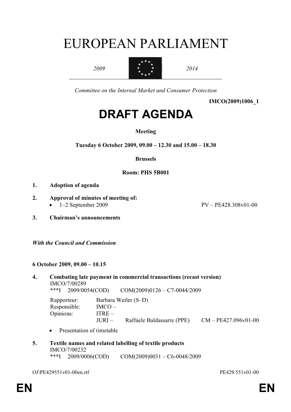 Draft Agenda