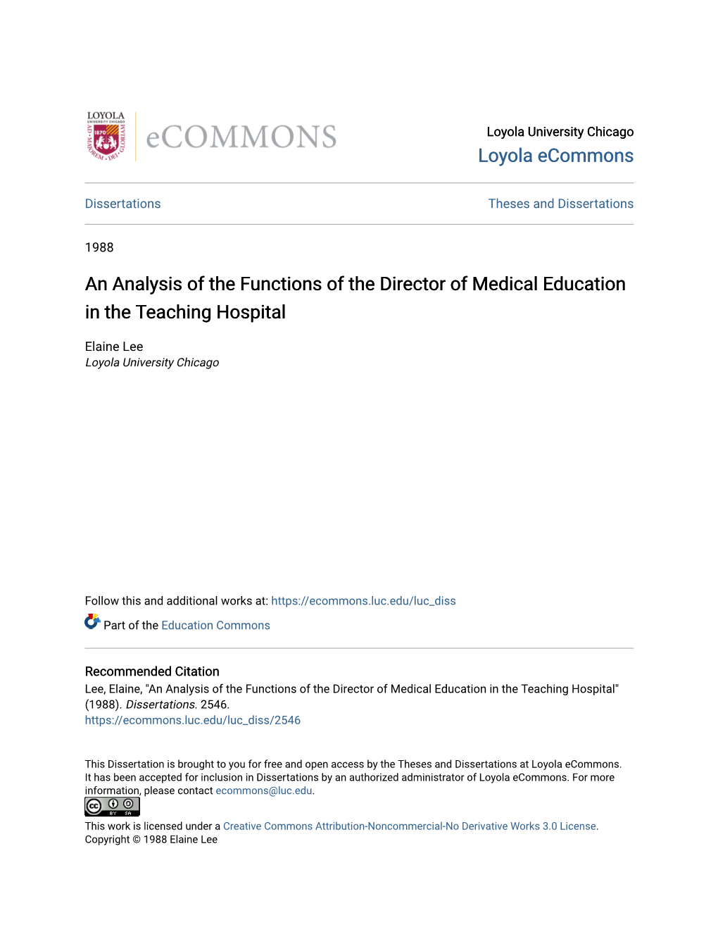 An Analysis of the Functions of the Director of Medical Education in the Teaching Hospital