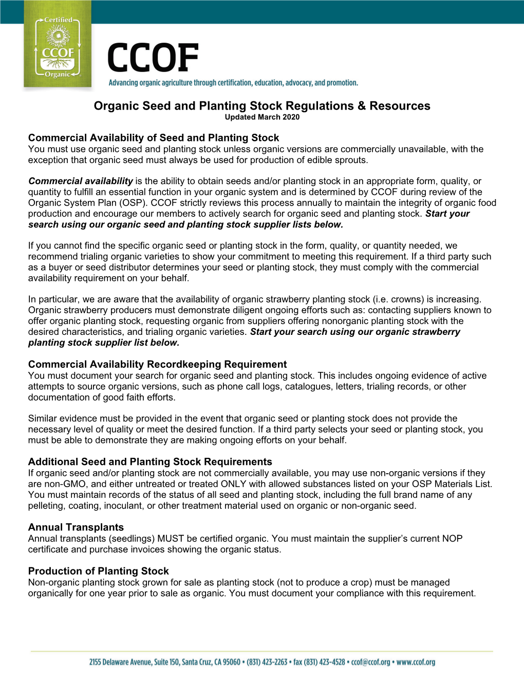 Organic Seed and Planting Stock Regulations & Resources