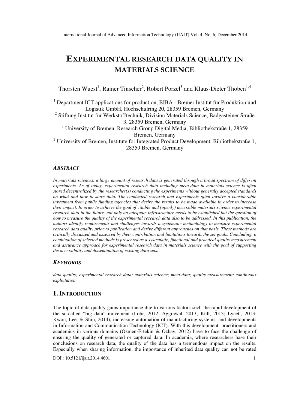 Experimental Research Data Quality in Materials Science