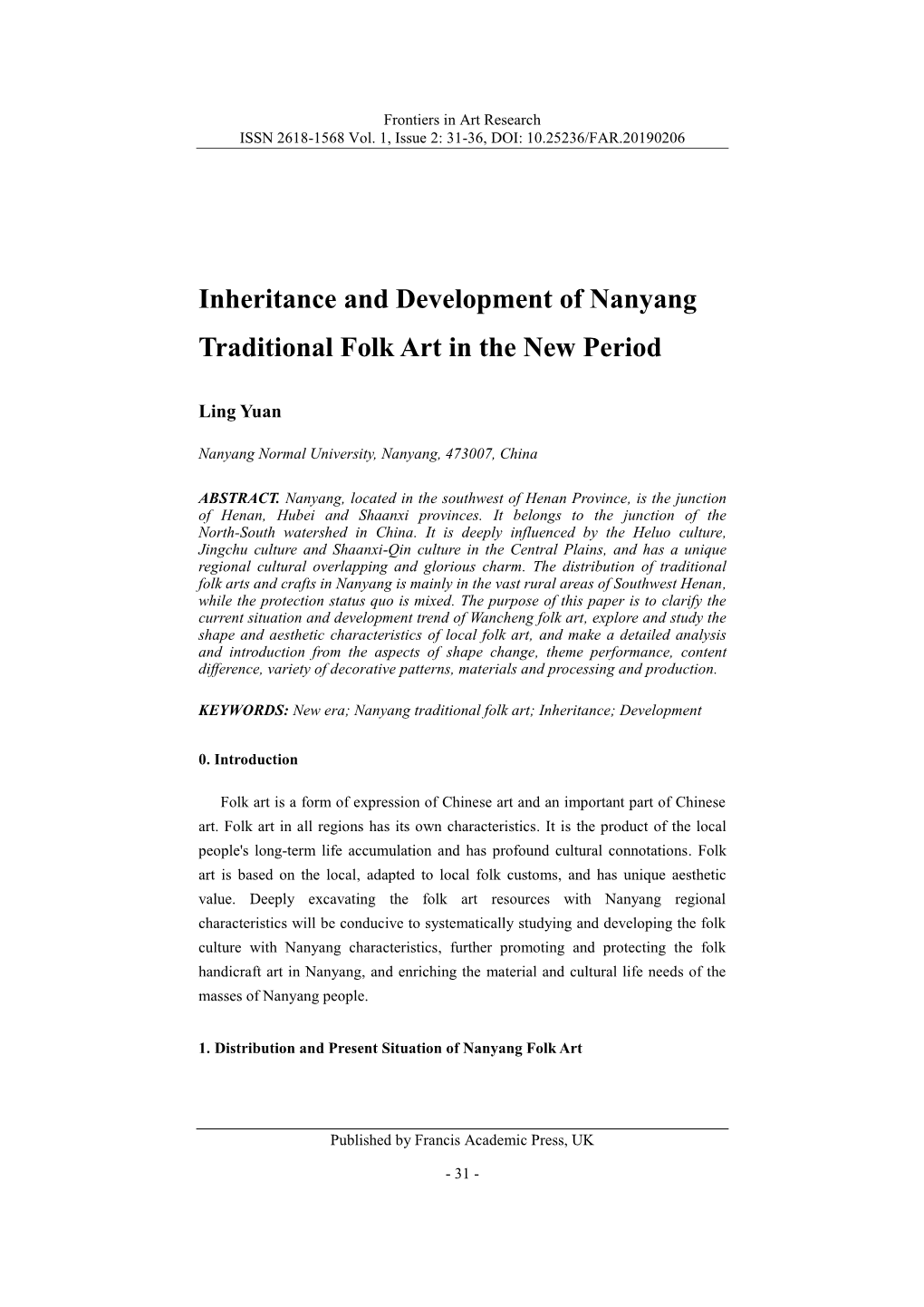 Inheritance and Development of Nanyang Traditional Folk Art in the New Period