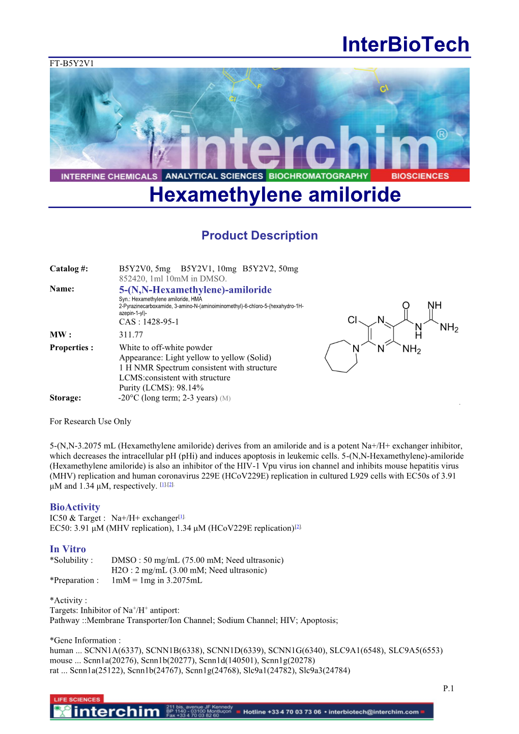 Interbiotech Hexamethylene Amiloride