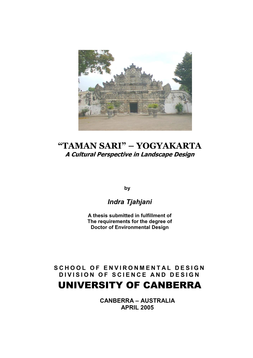 “TAMAN SARI” – YOGYAKARTA a Cultural Perspective in Landscape Design