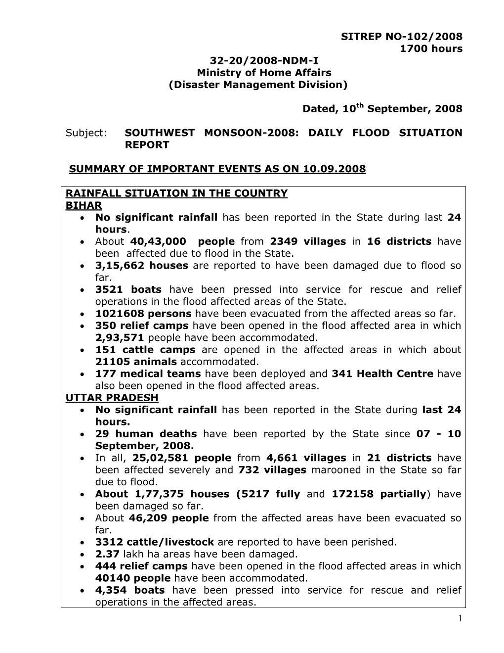 Sitrep 10Th September 2008