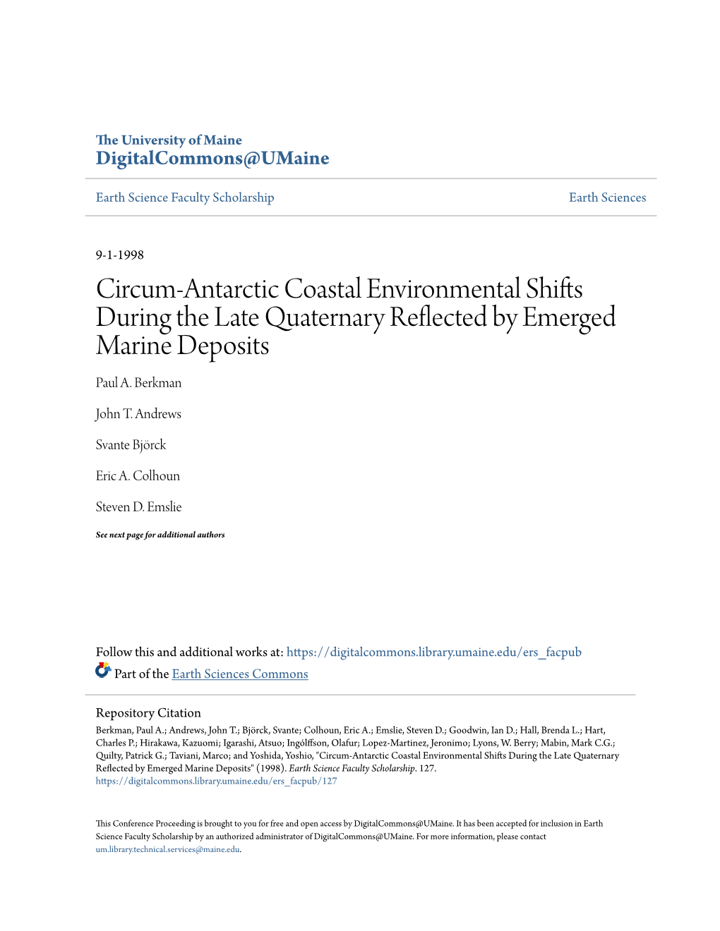 Circum-Antarctic Coastal Environmental Shifts During the Late Quaternary Reflected by Emerged Marine Deposits Paul A