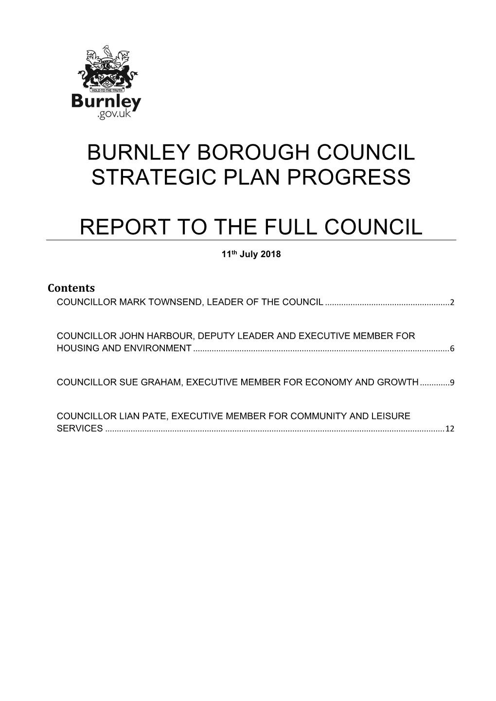 Strategic Plan Progress Report to Full Council July 18