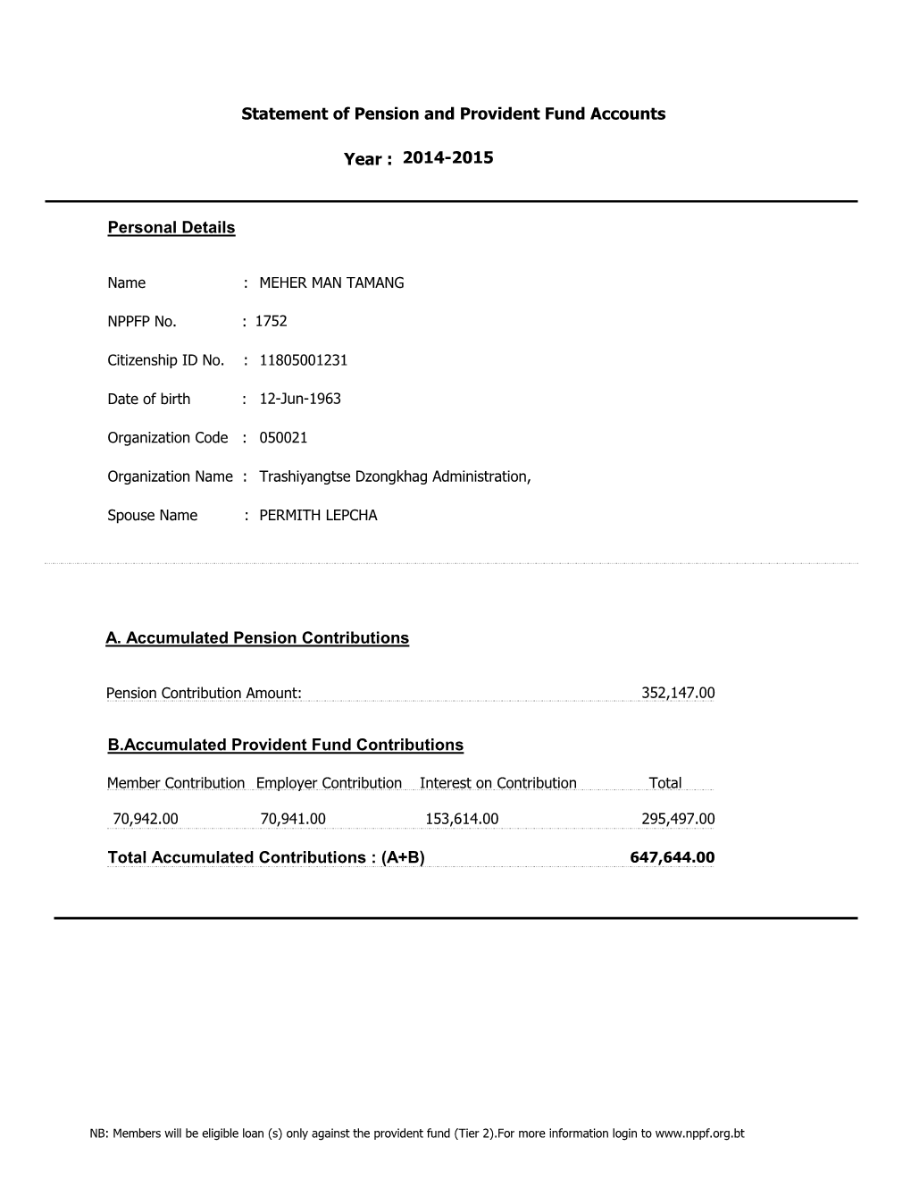 Statement of Pension and Provident Fund Accounts 2014-2015 Year