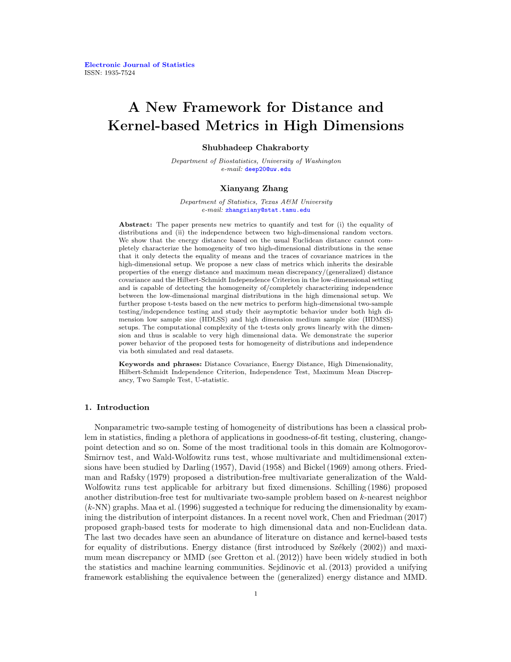 A New Framework for Distance and Kernel-Based Metrics in High Dimensions