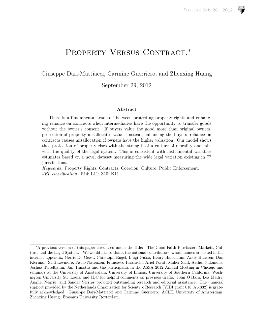 Property Versus Contract.∗