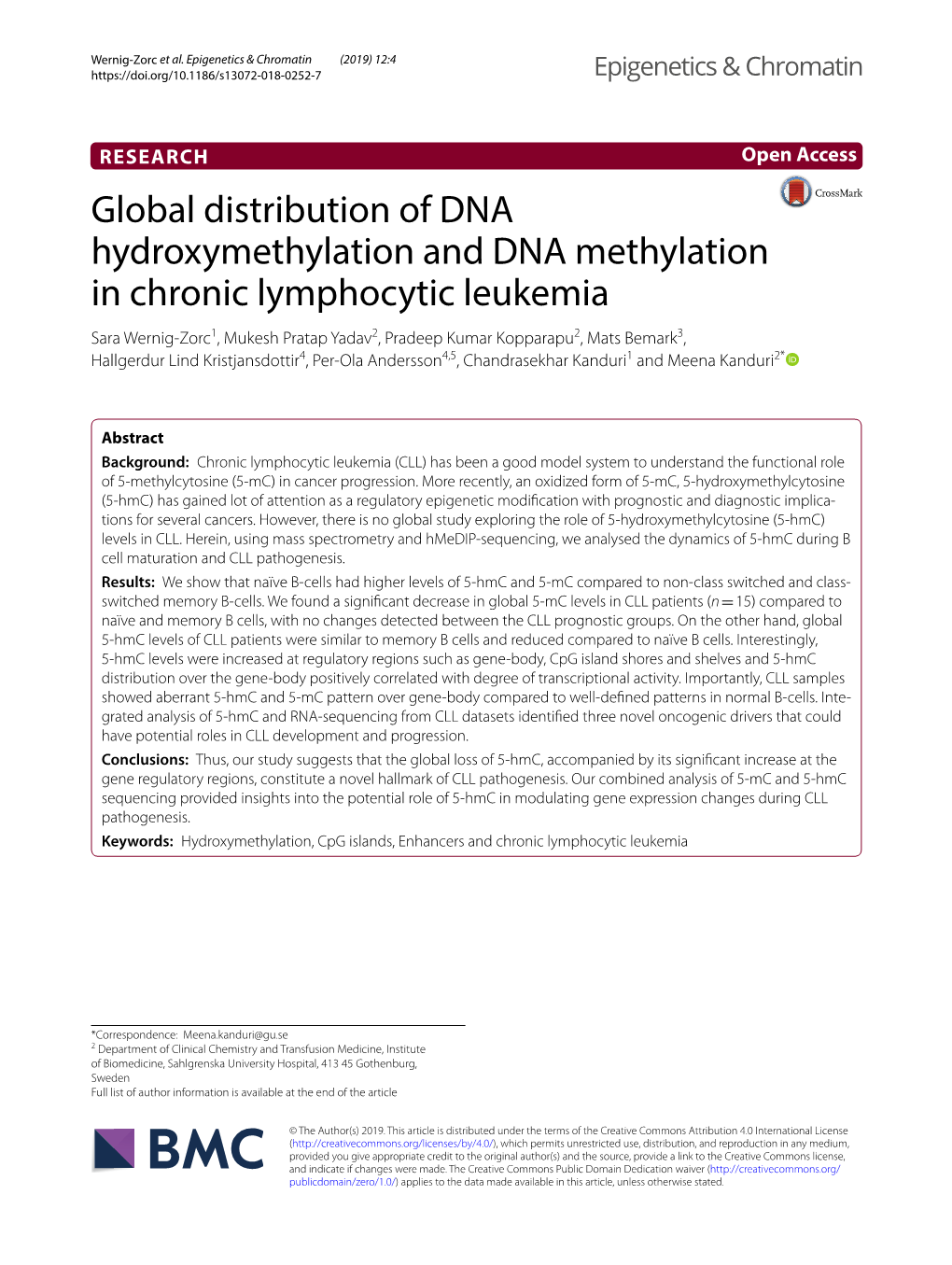 Global Distribution of DNA Hydroxymethylation and DNA Methylation in Chronic Lymphocytic Leukemia