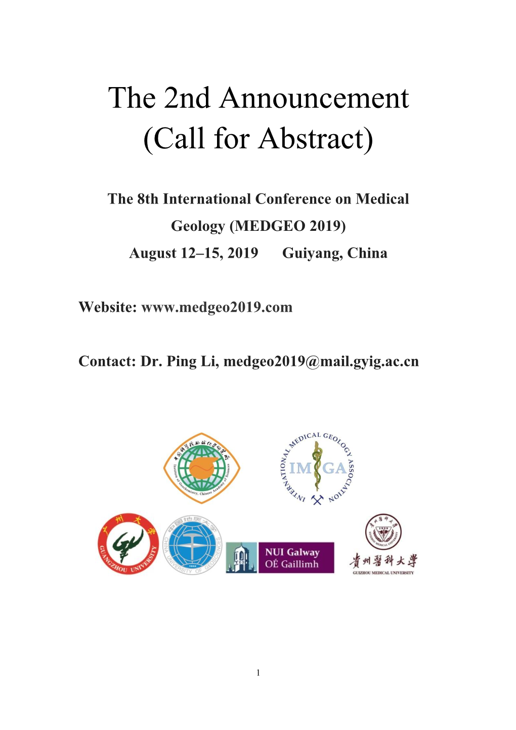 The 2Nd Announcement (Call for Abstract)