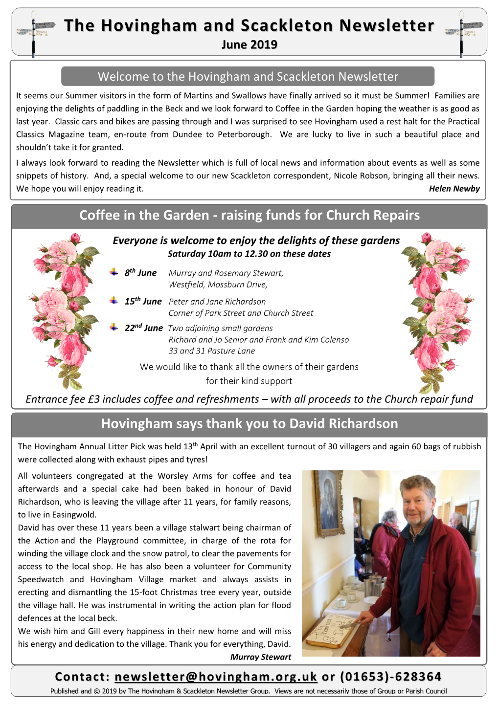 Welcome to the Hovingham and Scackleton Newsletter