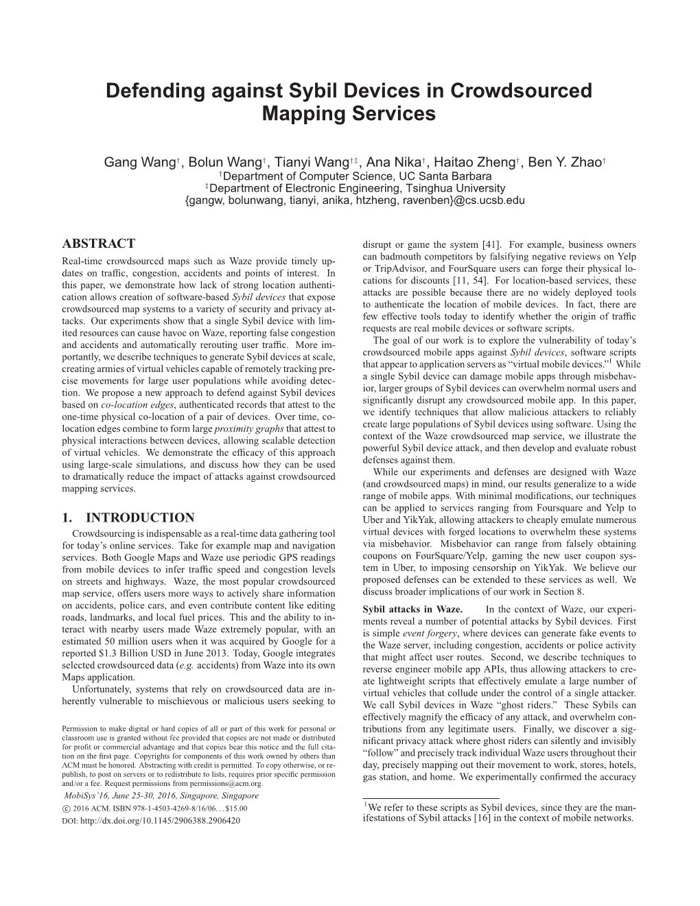 Defending Against Sybil Devices in Crowdsourced Mapping Services