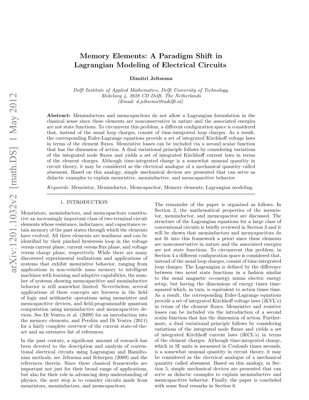 Memory Elements: a Paradigm Shift in Lagrangian Modeling of Electrical