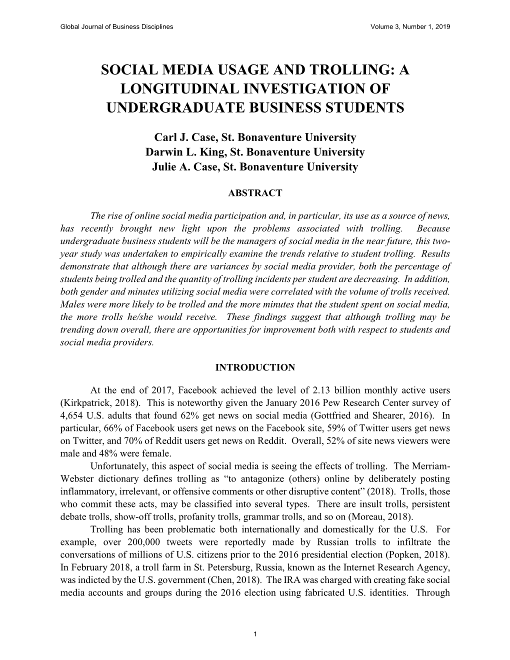 Social Media Usage and Trolling: a Longitudinal Investigation of Undergraduate Business Students