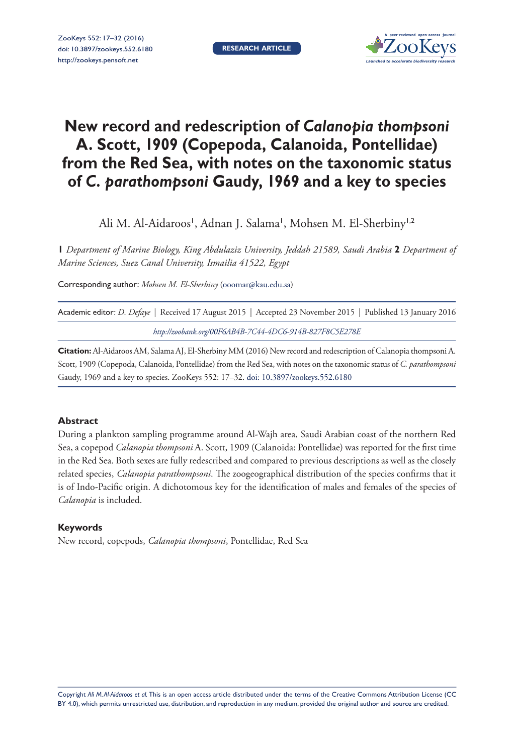 Copepoda, Calanoida, Pontellidae) from the Red Sea, with Notes on the Taxonomic Status of C