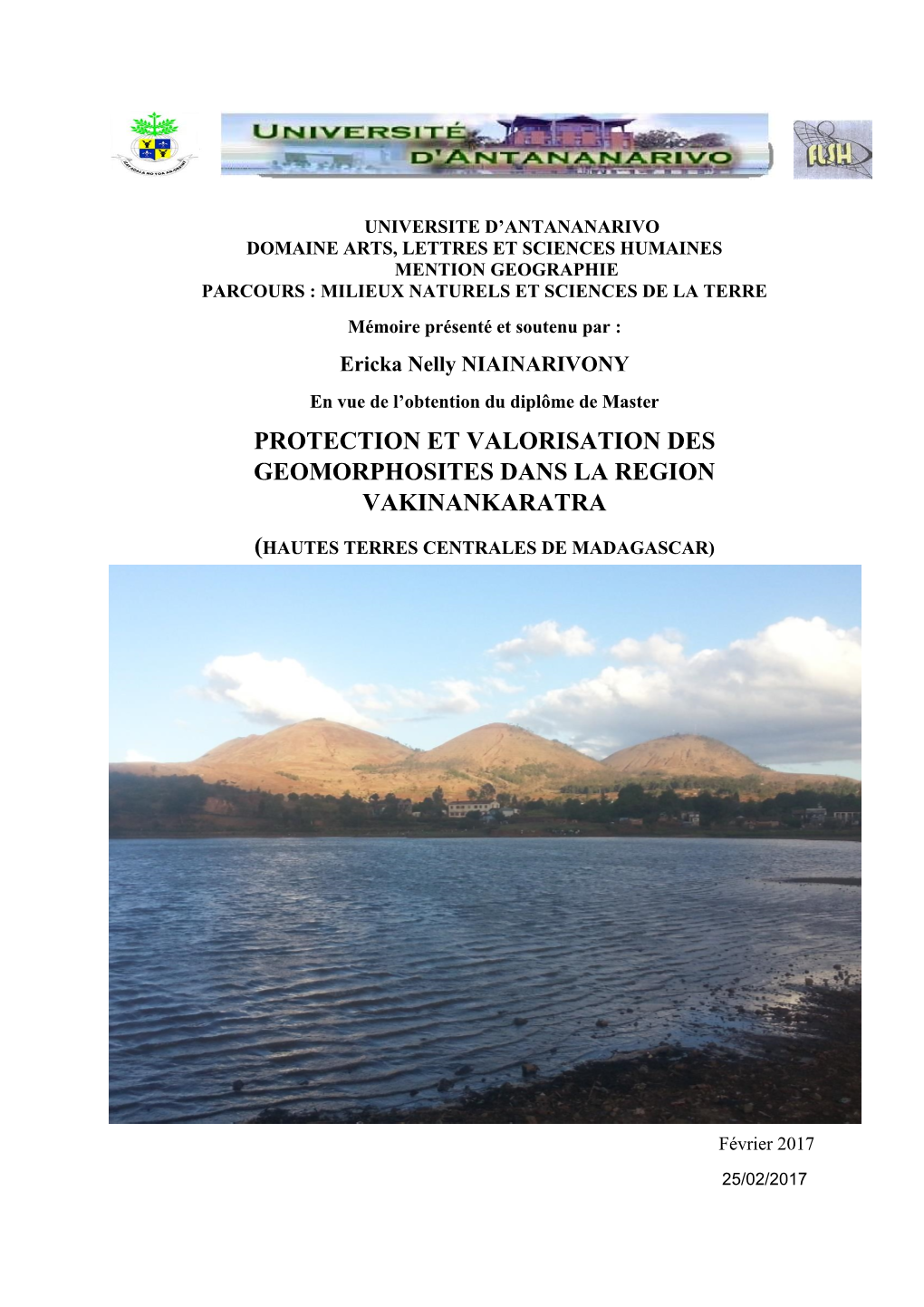Protection Et Valorisation Des Geomorphosites Dans La Region Vakinankaratra
