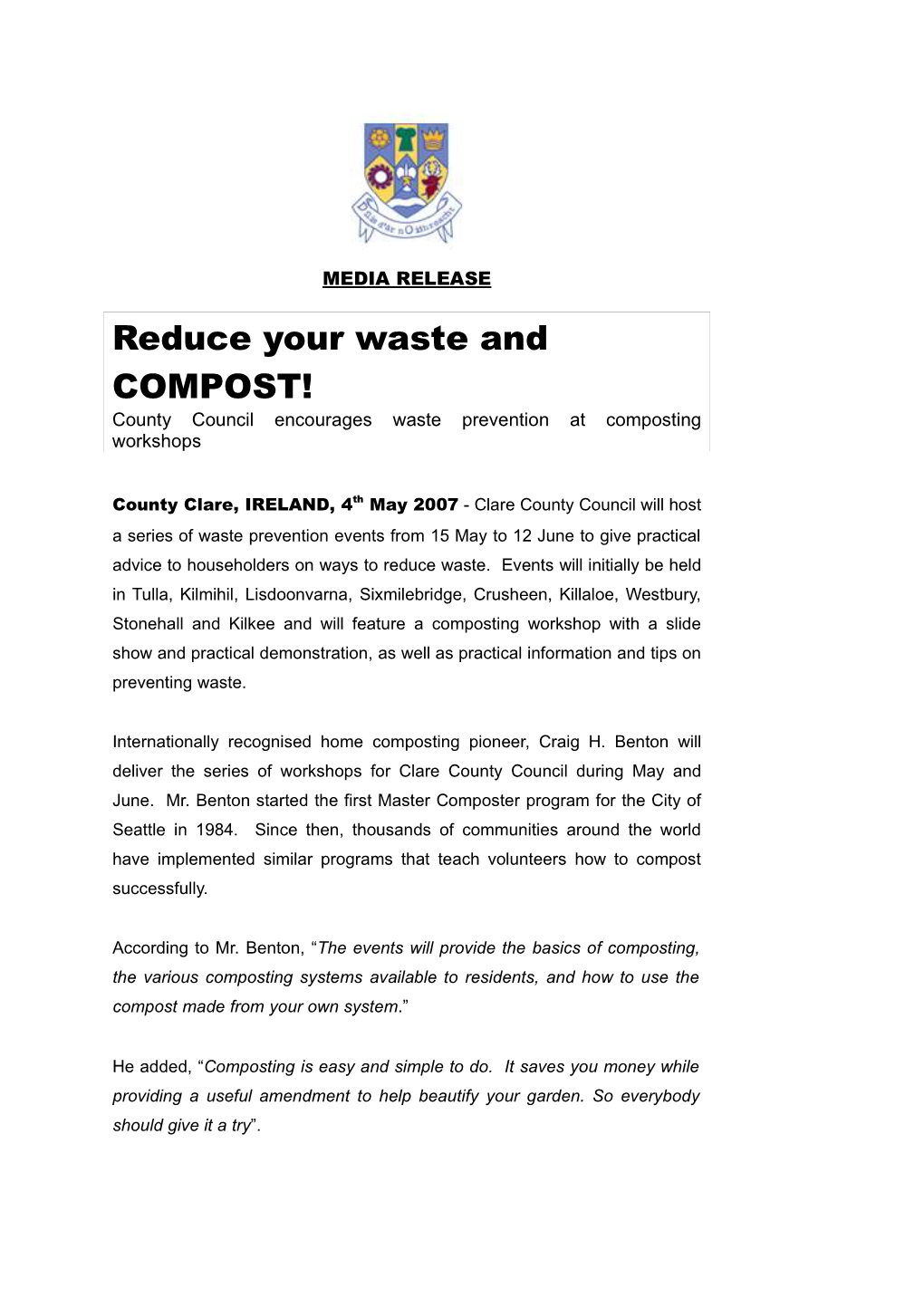 Reduce Your Waste and COMPOST! County Council Encourages Waste Prevention at Composting Workshops