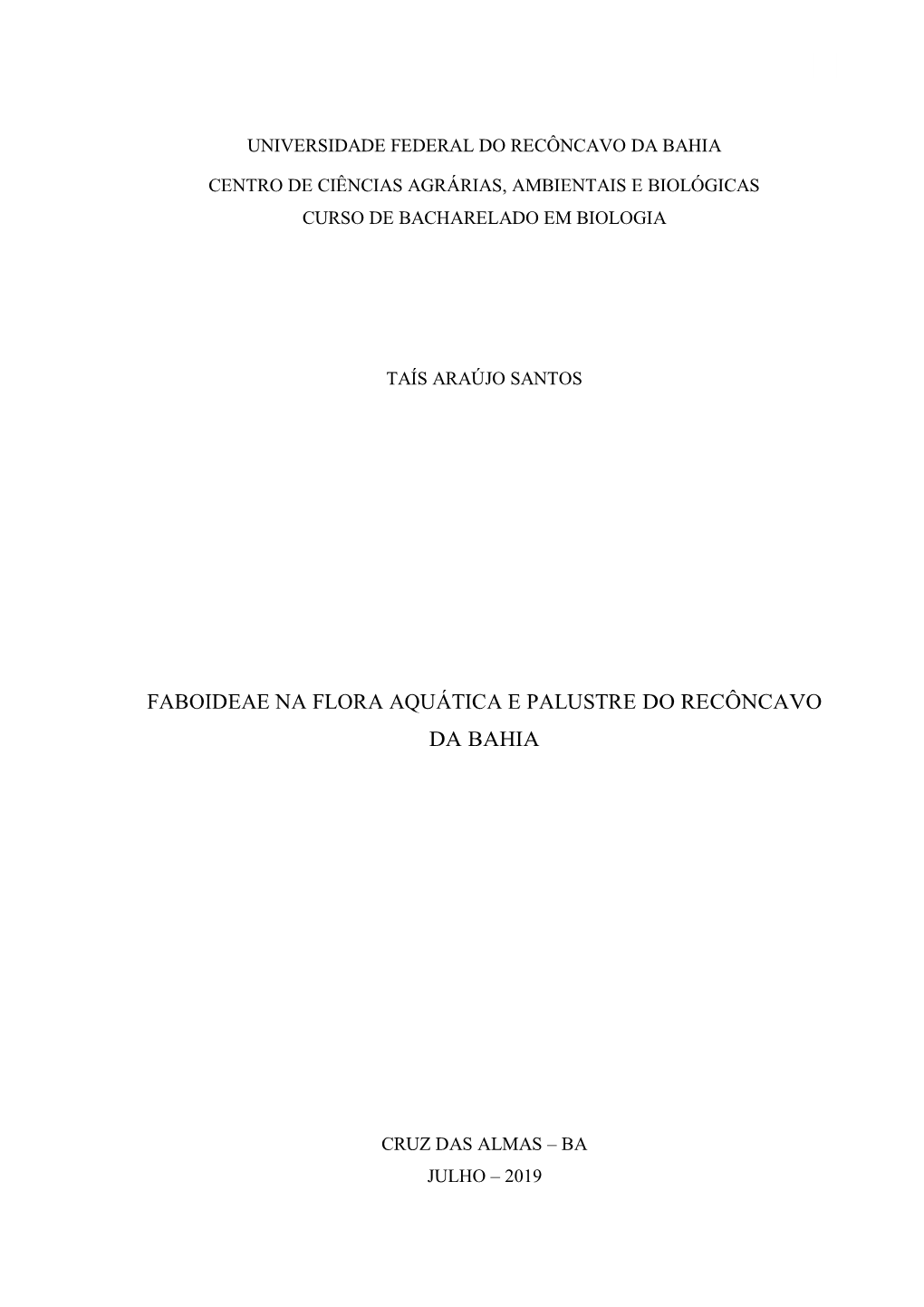Faboideae Na Flora Aquática E Palustre Do Recôncavo Da Bahia