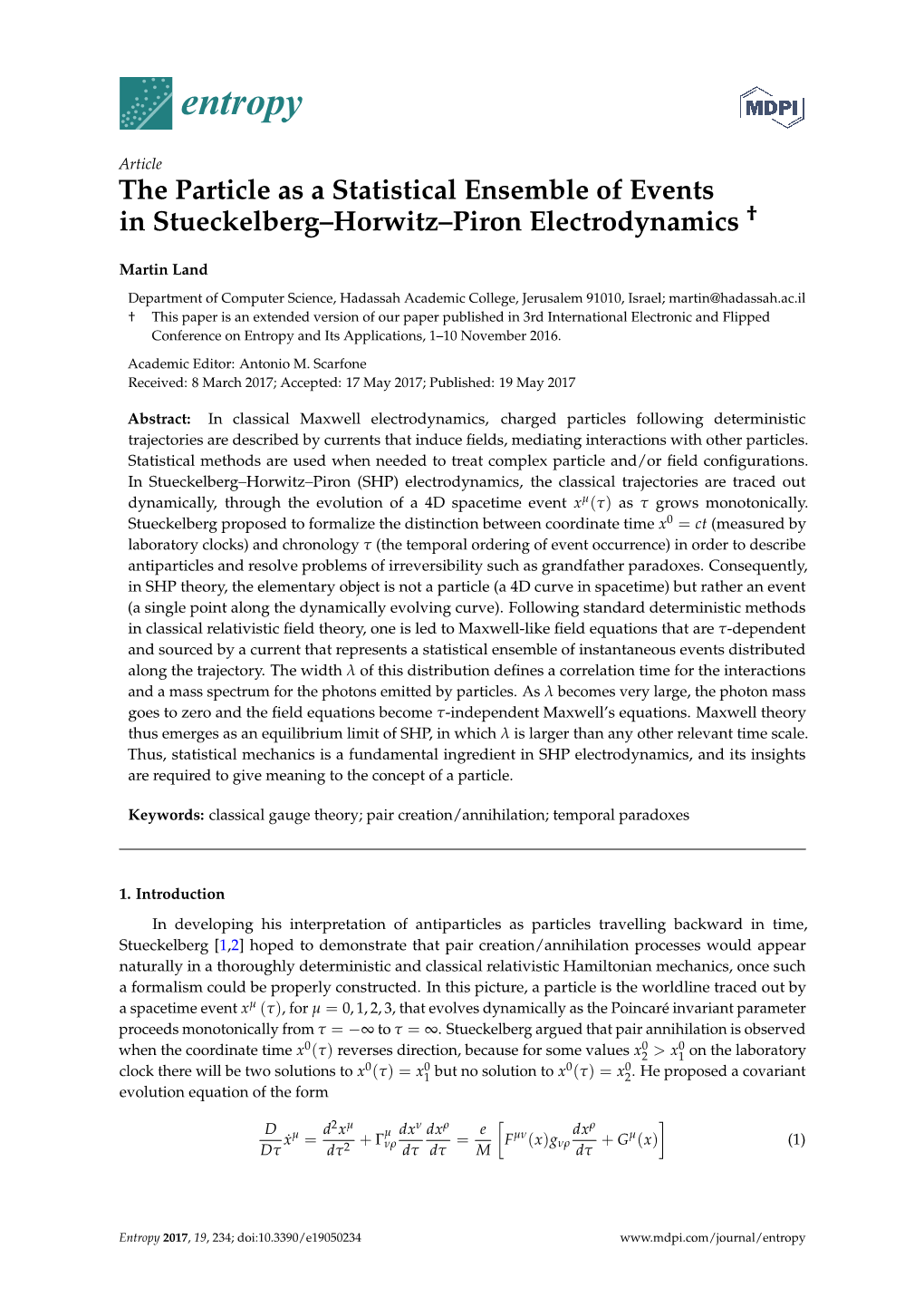 The Particle As a Statistical Ensemble of Events in Stueckelberg–Horwitz–Piron Electrodynamics †